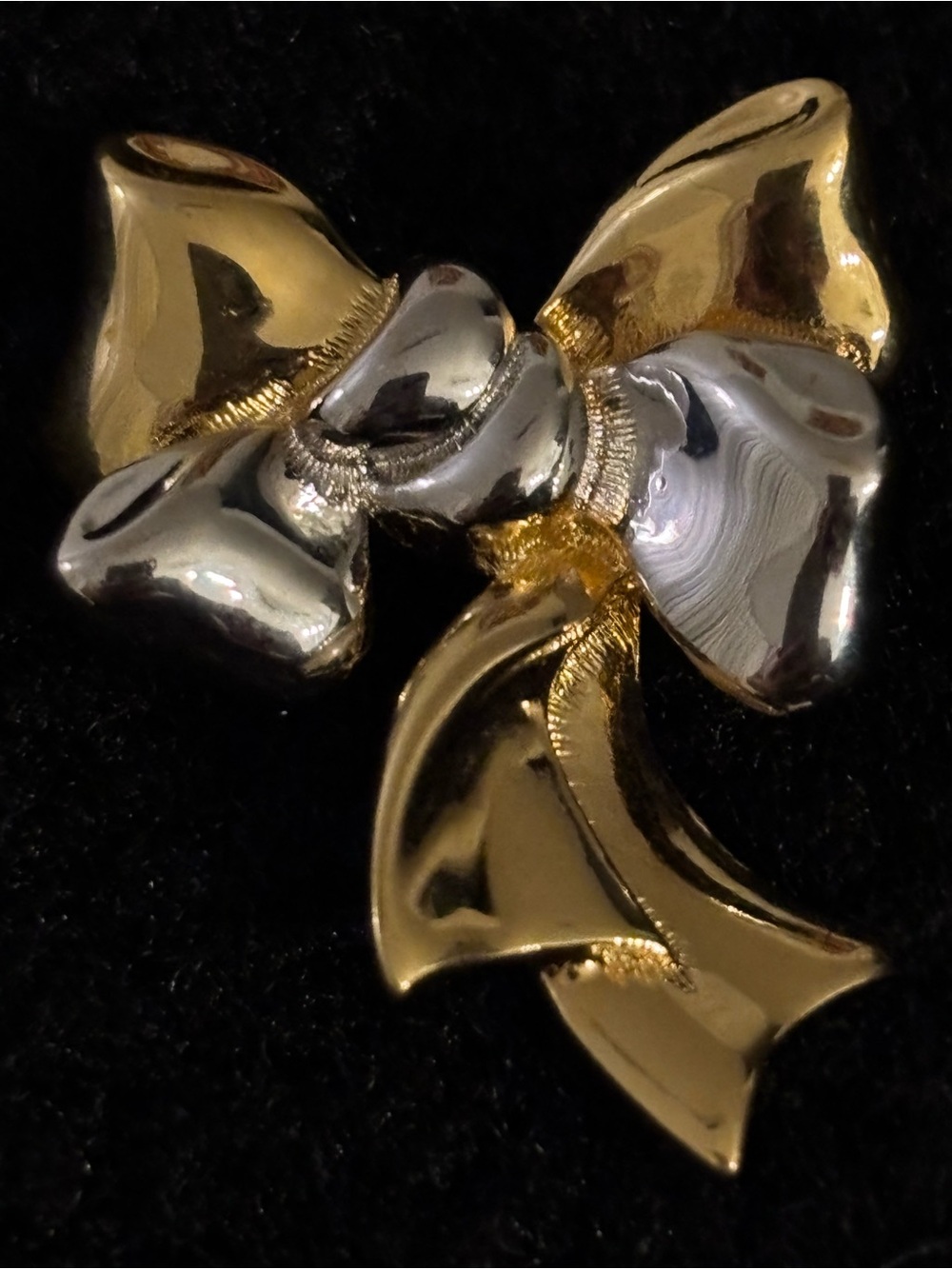 Vintage D'Orlan Two-Tone Gold & Silver Ribbon Bow Brooch Pin Signed